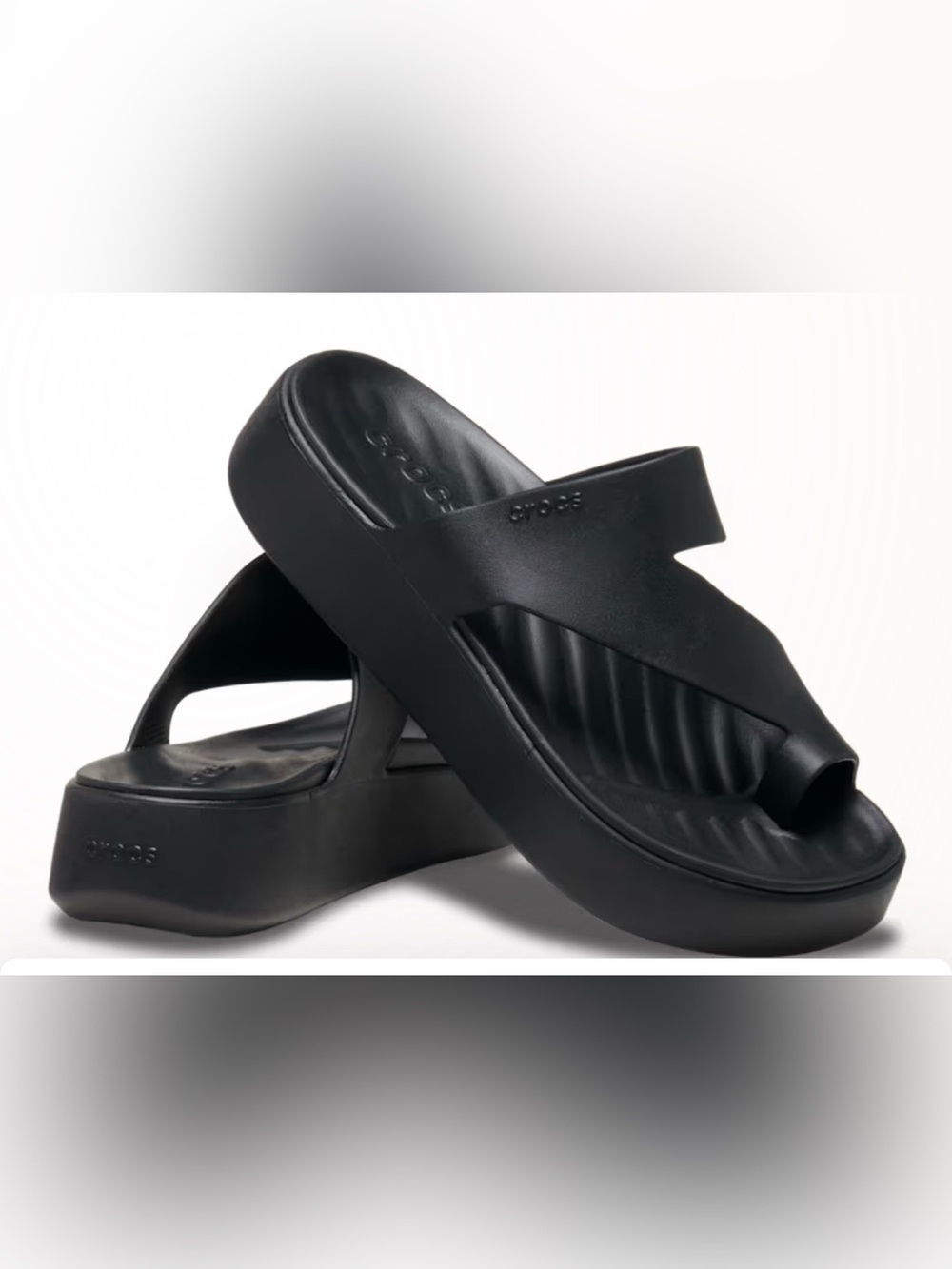 CROCS Women's Black Platform Sandals Getaway Platform Toe Loop 10W